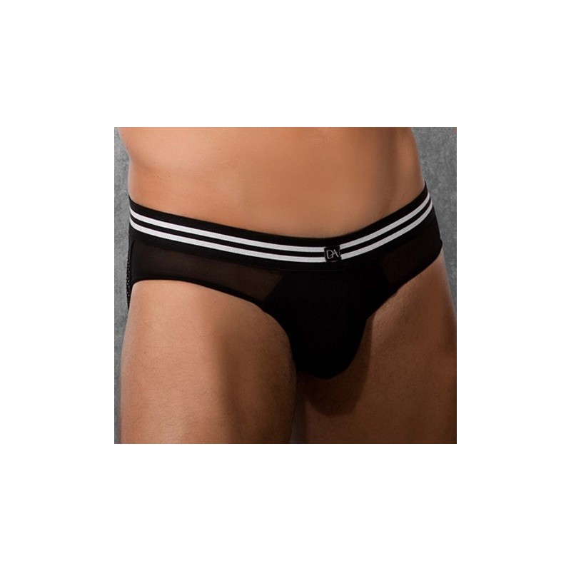 Jockstrap homme noir avec bandes blanches